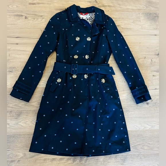 Boden Jackets & Blazers - Boden Navy Polka Dot Trench Coat – Cotton – Size 8